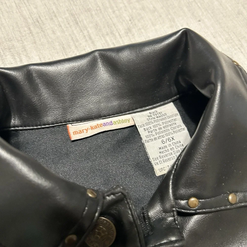 Mary Kate and Ashley Girls Faux Leather Jacket Black Studded Moto Size 6X Y2K